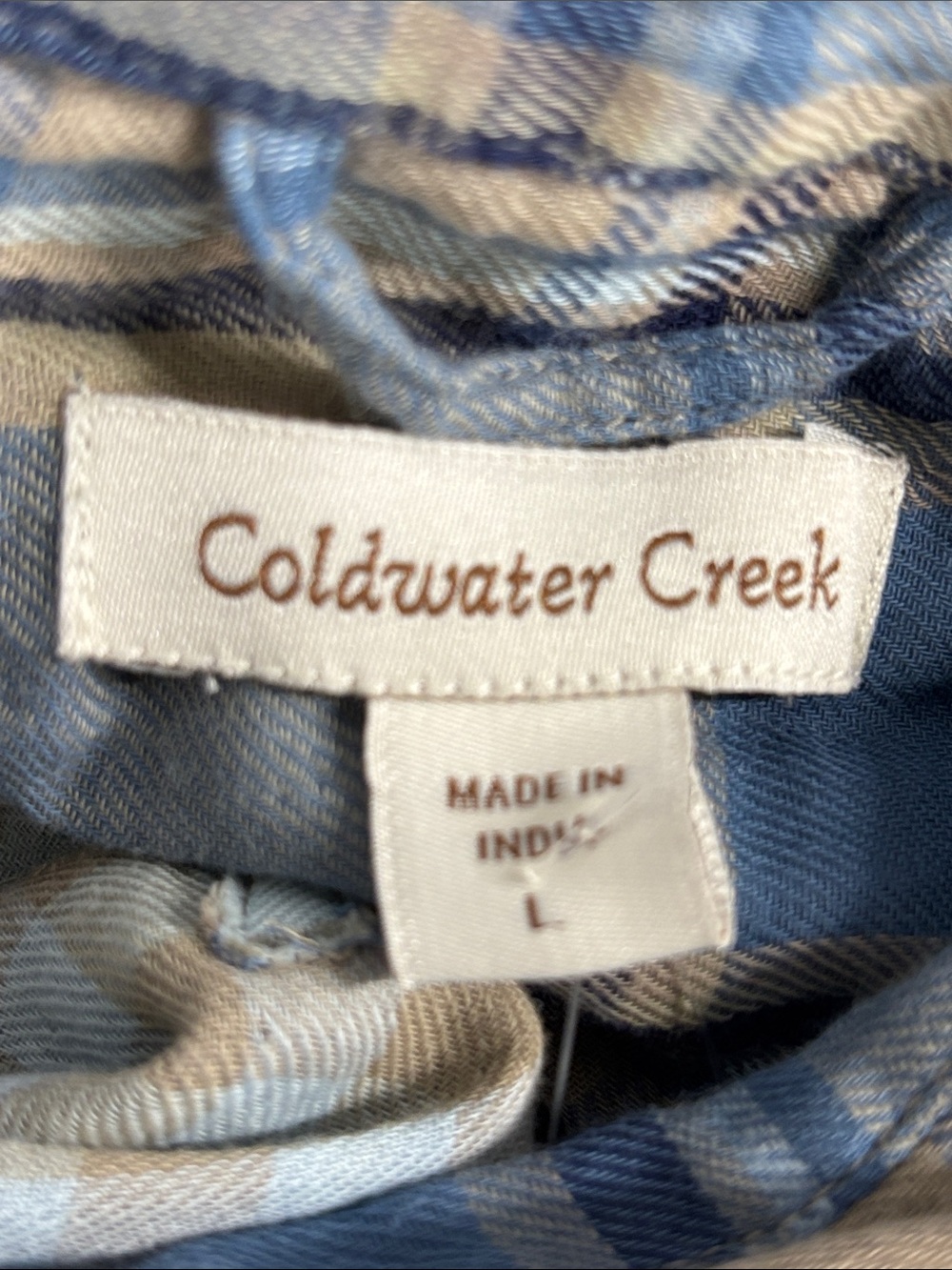 Coldwater Creek Blue and Tan Plaid Long-Sleeve Shirt Dress with Belt - Picture 5 of 9